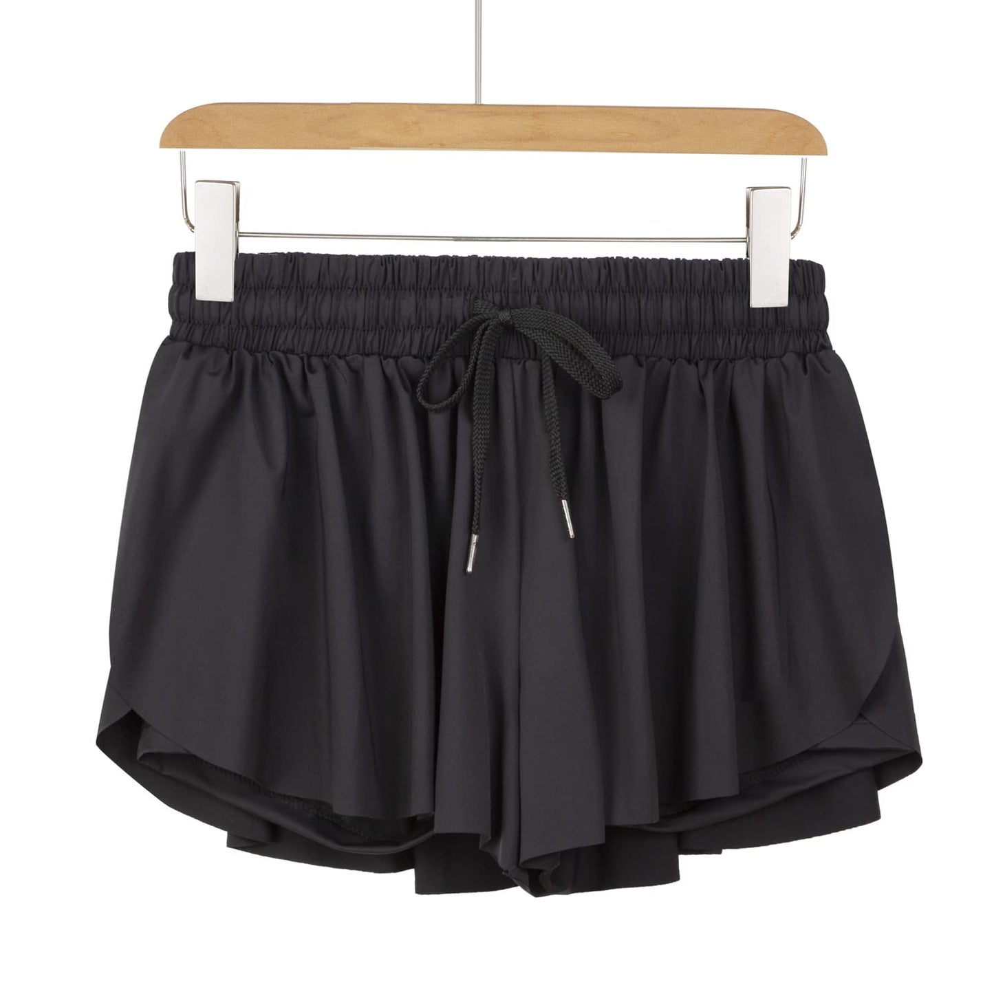 Flowy Athletic Shorts for Women Gym Yoga Workout Running Sweat Short Pants Spandex Butterfly Tennis Skort Skirt with Pockets Underneath Girls Cute Comfy Trendy Clothes Casual Summer Outfits Black L