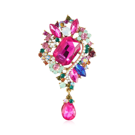 YOQUCOL Retro Rose Red Austrian Crystal Big Brooch Pin for Women Large Flower Water Drop Shape Brooches Lapel Pins for Sweater,Coat Dress Accessories -106