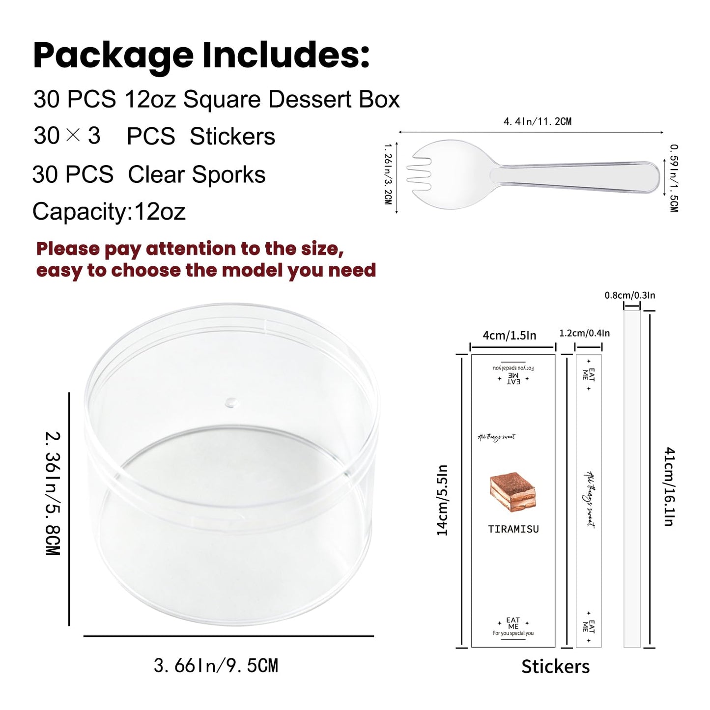 Plastic Dessert Cups with Lids and Sporks,Stickers,Tiramisu Containers,Cookie Containers,Clear Food Containers for Fruit,Pudding,Mousse, Tiramisu Cups With Lids (30pcs,Clear,3.66 * 3.66 * 2.36 in)