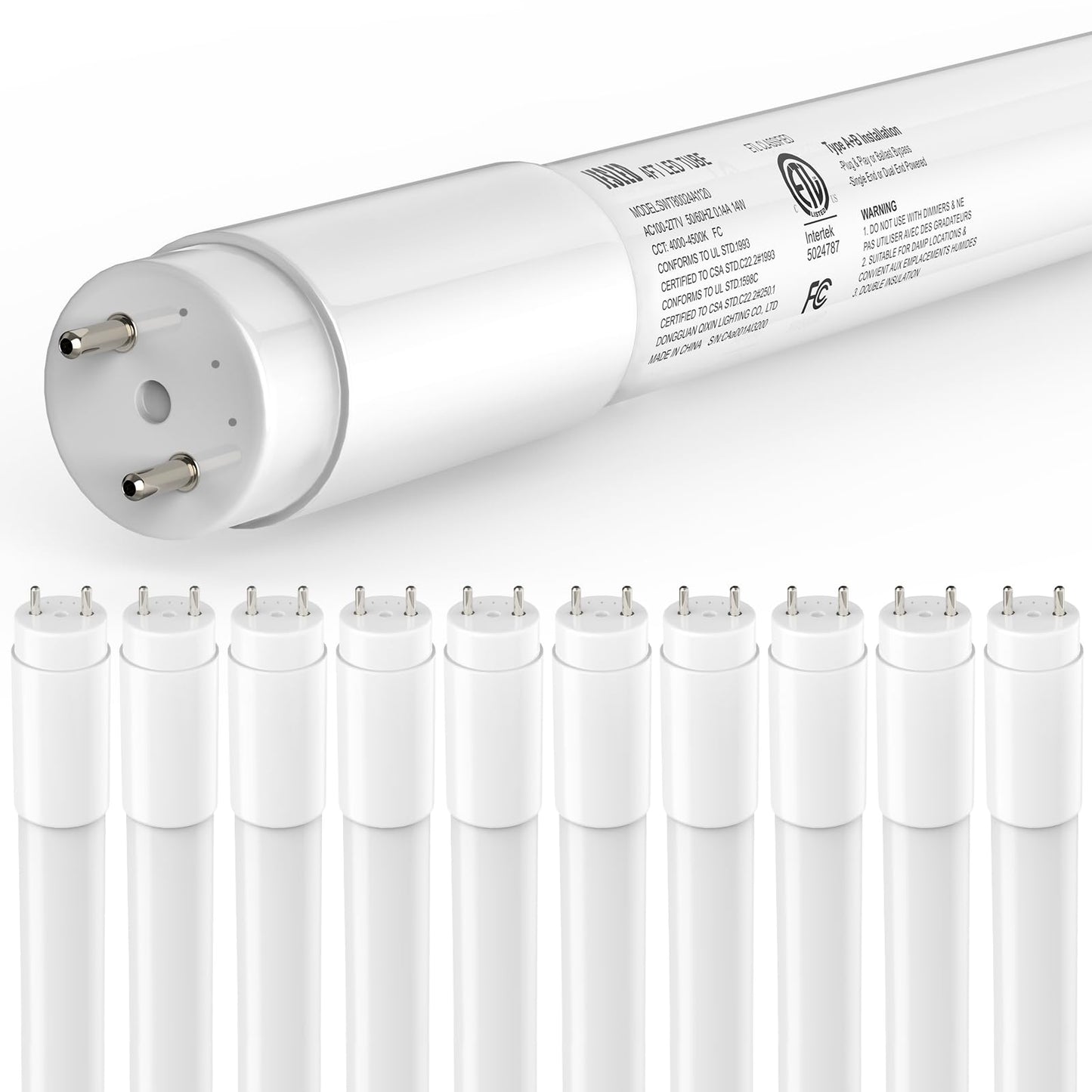 10Pack T8 LED Bulbs 4 Foot, 4FT T8 Fluorescent Replacement, Type A+B,14W 2450LM 4000K Neutral White, Plug & Play or Ballast Bypass, G13, T8 T10 T12 LED Replacement, Frosted Cover