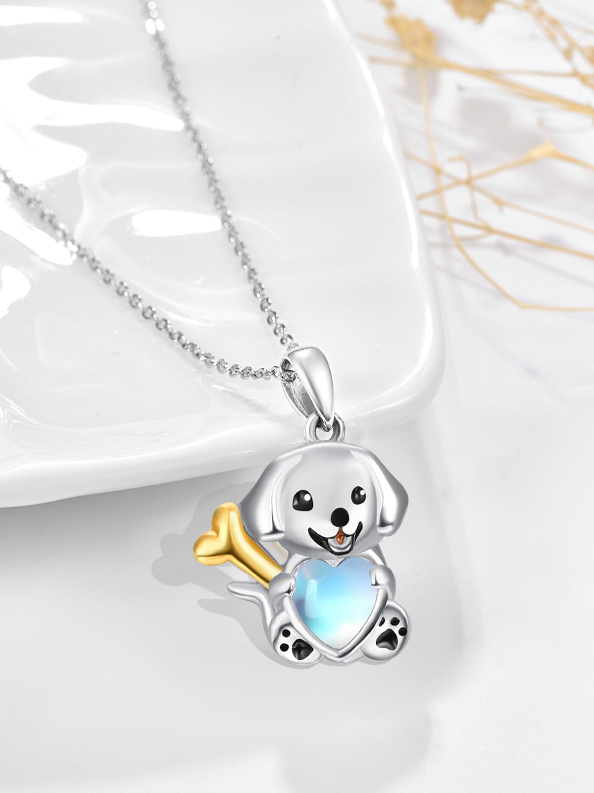 Dreamboat Dog Pendant Necklace for Women 925 Sterling Silver Moonstone Puppy Animal Jewelry Christmas Birthday Gifts for Dog Mom