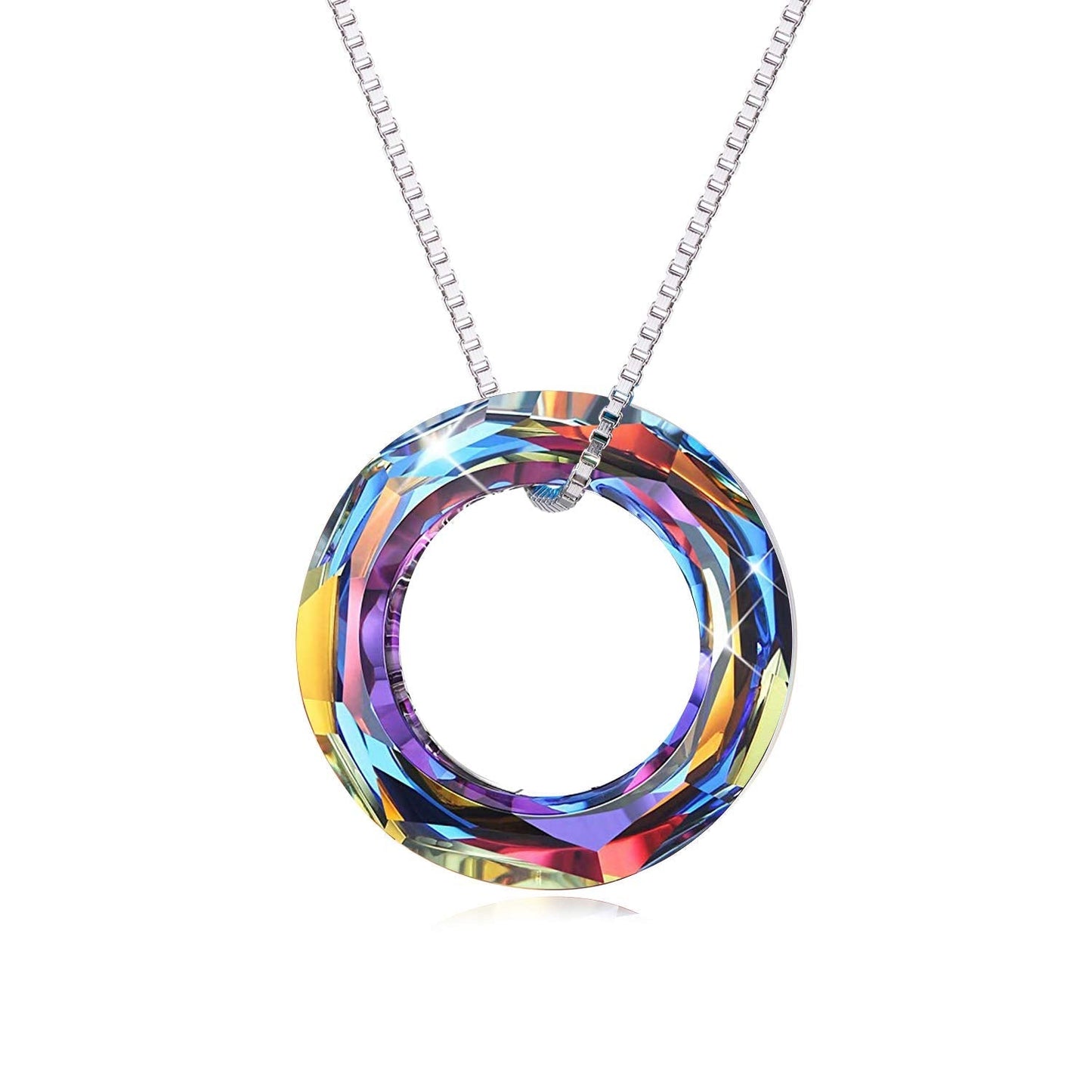 AOBOCO Circle Crystal Necklace 925 Sterling Silver Volcano Crystal Pendant Necklace for Women Volcanic Jewelry for Women Christmas Birthday Holiday Gifts (Dia 0.78" Circle Volcano)