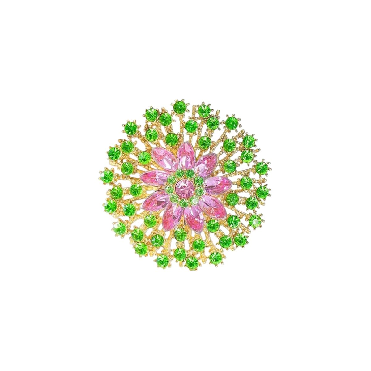 Rhinestone Crystal Flower Brooch Pin Sparkling Large Crystal Sunflower Brooch Vintage Floral Lapel Pins Rhinestone Flower Bouquet Broochs Rose Snowflake Broochs Wedding Bridal Dress Jewelry for Women (Green)
