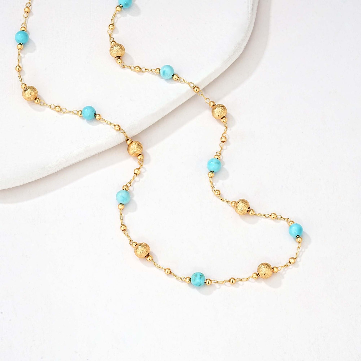 MTMY Beaded Necklaces for Women 14K Gold Plated Dainty Colorful Green/Rose Beaded Pearl Choker Necklace Delicate Boho Choker Necklace Jewelry Gift (turquoise ball)