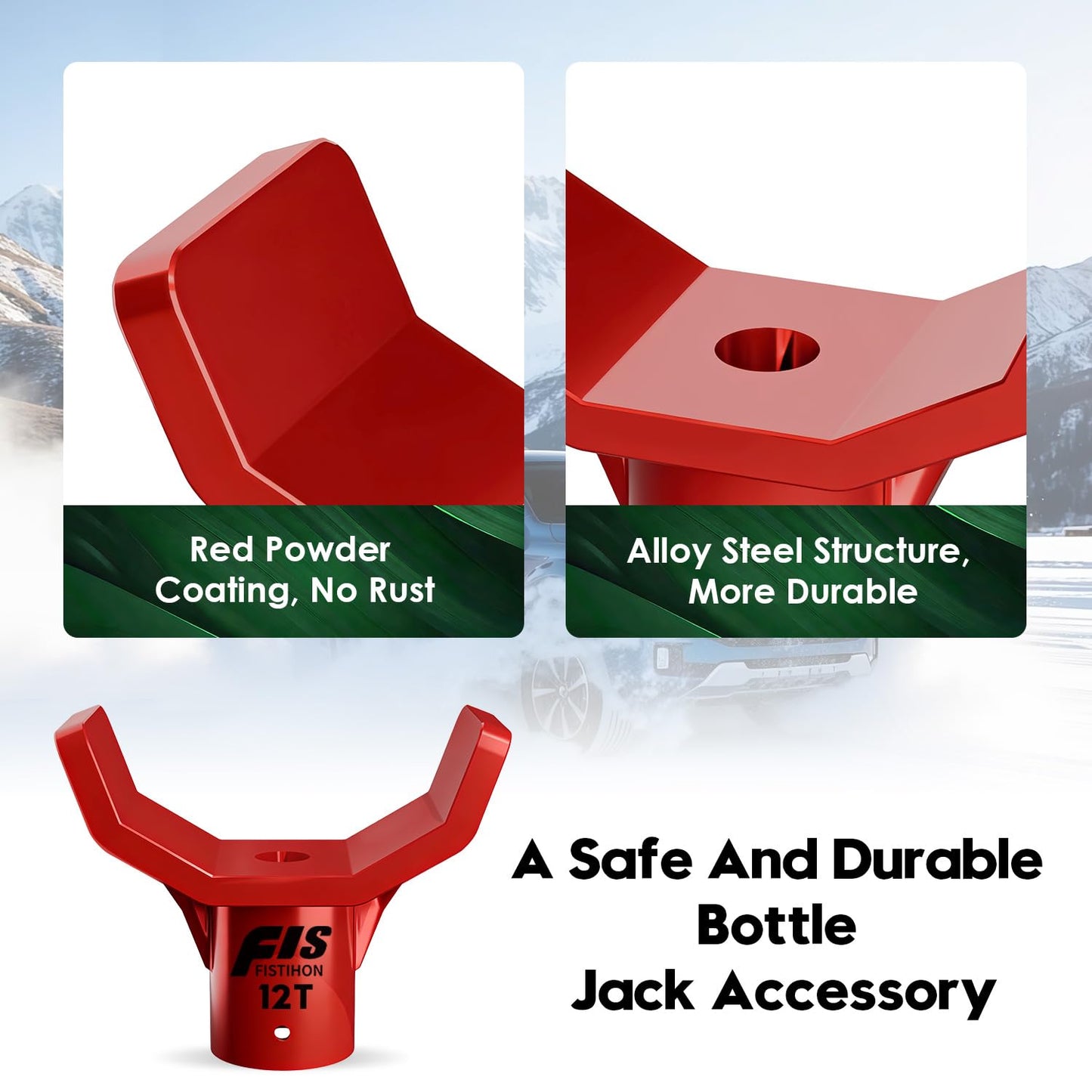 Bottle Jack Adapter for 12t Jack - Safe Steel Lifting Saddle for 3 Inch and 4 Inch Round & Square Axle Tube, Fits 1.65 Inch or Smaller Diameter Accessories (Red)