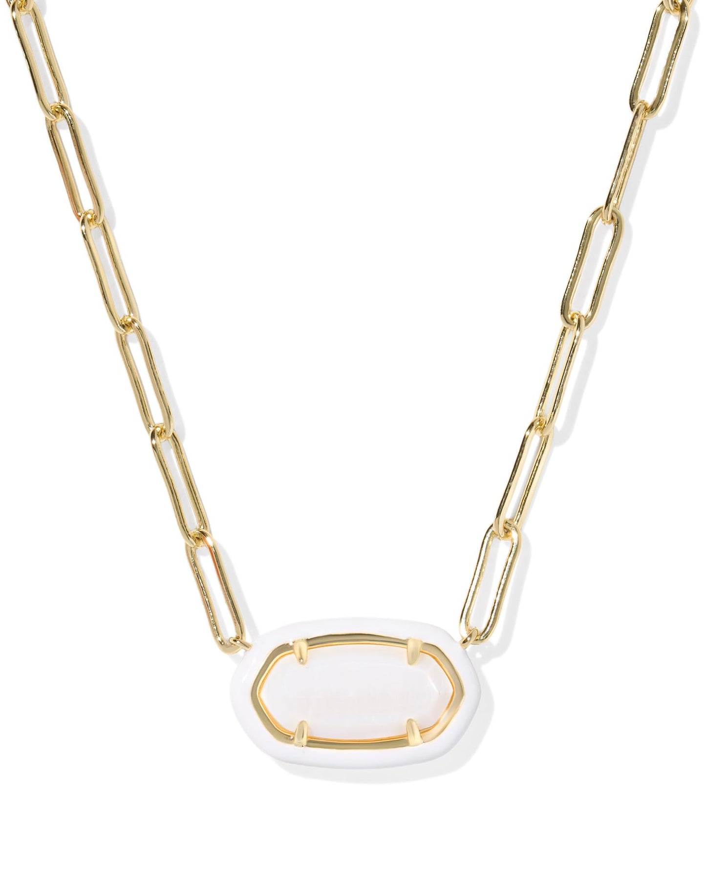 Kendra Scott Elisa Enamel Frame Paperclip Necklace, 14K Gold-Plated Brass, Fashion Jewelry for Women, White Mother Of Pearl