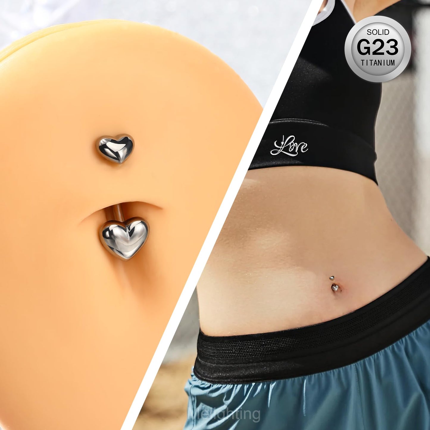 Melighting Titanium Belly Button Ring 14G Heart Belly Ring Internally Threaded G23 Titanium Navel Piercing Hoop Navel Barbell Body Piercing Jewelry 14 mm