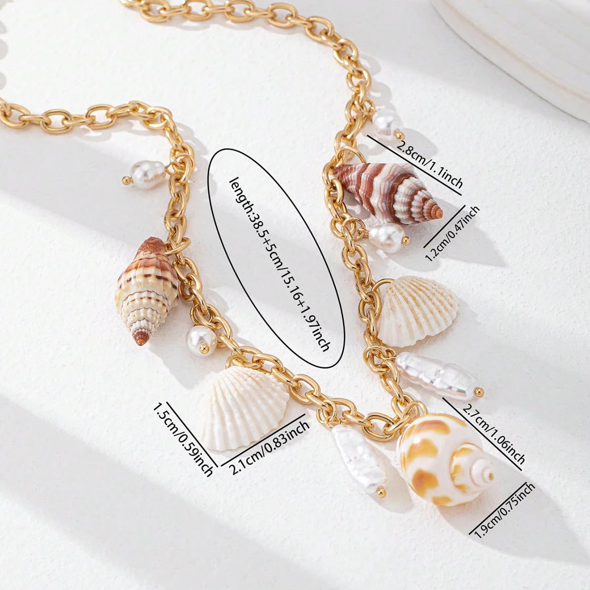 BlingNook Gold Charms Necklace For Women, Colorful Charm Beachy Fish Conch Seashell Heart Pepper Cool Ocean Layered Stackable Summer Holiday Jewelry (Conch)