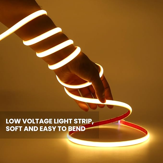 KISUFU 12V DC COB LED Strip, 320 LEDs/m Waterproof IP68 Flexible Neon Light Strip for Living Room, Bedroom, Kitchen, DIY Outdoor Party, Holiday Decoration. (Without Power Adapter)