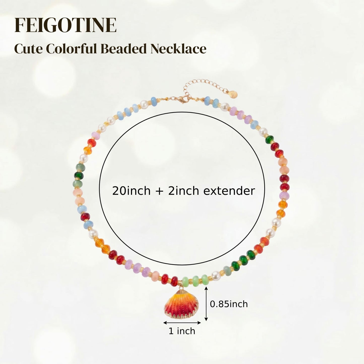 Frigotine Colorful Beaded Pearl Necklace for Women, Cute Orange Shell Pendant Trendy Summer Beach Boho Jewelry Gift