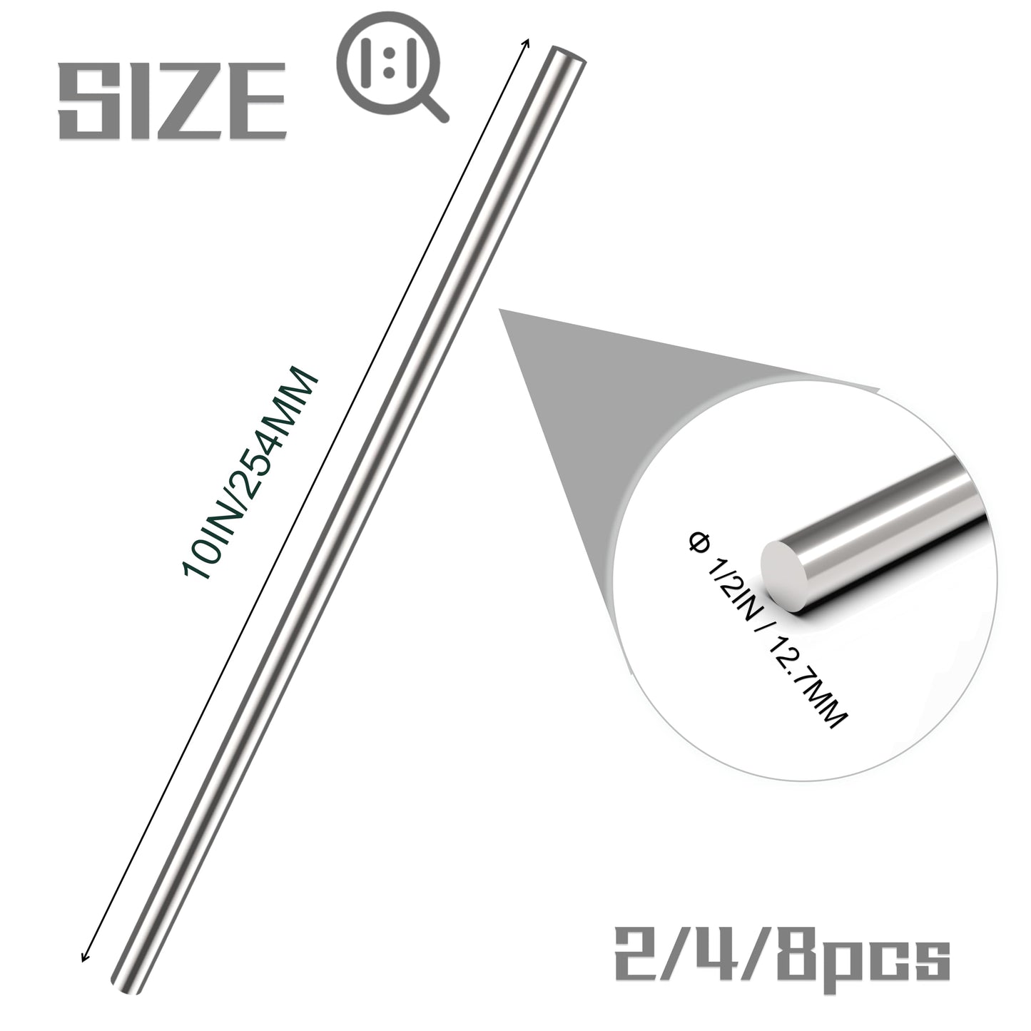 YOXMULK 4pcs 304 Stainless Steel Round Rods 1/2" Dia x 10" Length,Metal Solid Shaft Rods (4, 1/2 x 10)