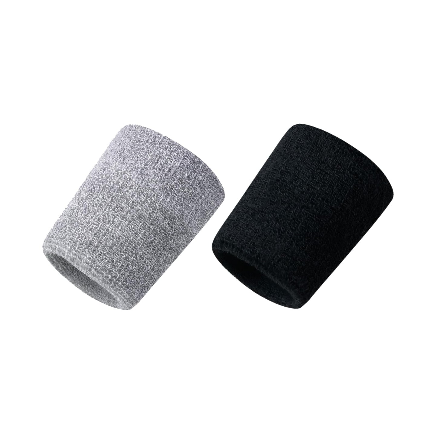 2Pairs Wrist Sweatbands Absorbent Breathable Sweat Bands Elastic Sports Wrist Sweatbands for Men and Women Sports Tennis Gym Work Out(Black+Gray)