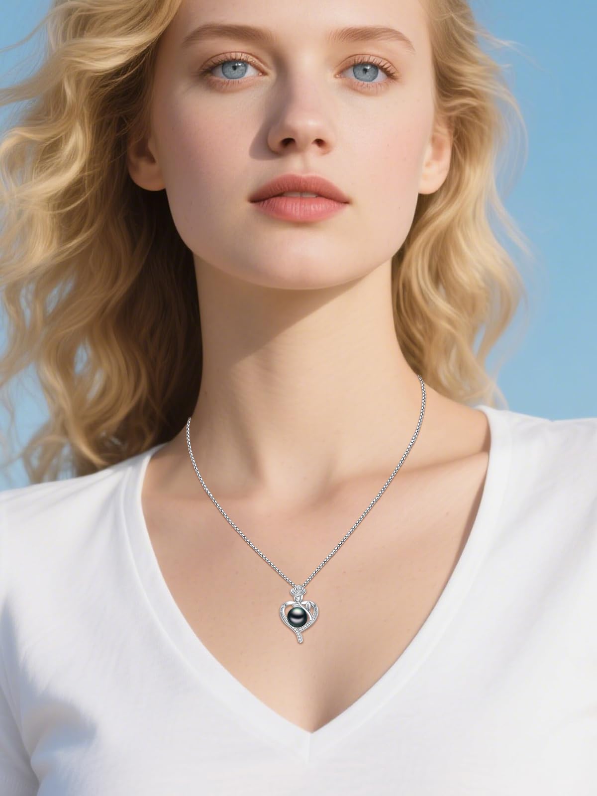 KANNSOAR 9MM Tahitian Black Pearl Rose Fower Heart Pendant Necklace Pearl Jewelry-Wedding Birthday Anniversary Valentines Day Christmas Mothers Day Gifts for Women Wife Mom Girlfriend Her