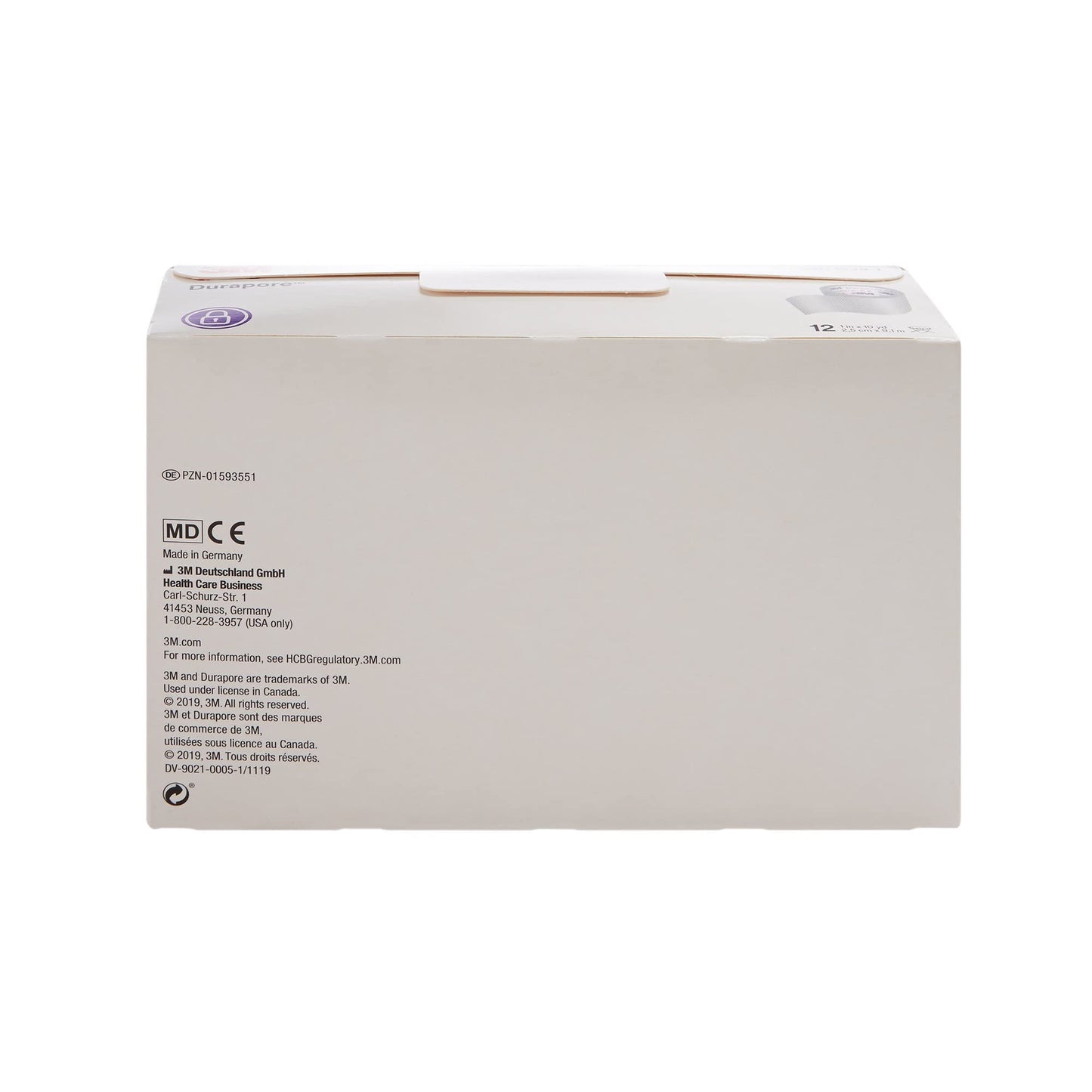 3M Durapore Medical Tape, Non-Sterile, Silk-Like Cloth, White, 1 in x 10 yds, 12 Rolls, 1 Pack