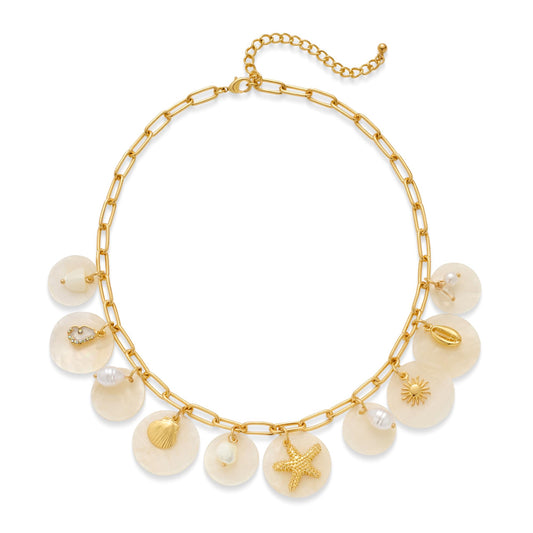 LILIE&WHITE Sea Shell Necklace For Women With Ocean Disc Charms Conch Starfish Necklace Summer Beach Necklaces Mermaid Necklaces Paper Clip Chain Fashion Jewelry