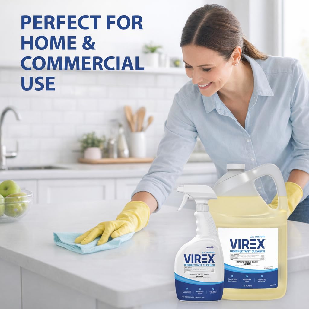 VIREX Diversey CBD540557 All Purpose Disinfectant Cleaner, Multi Surface Cleaning for Home and Commercial Use, Ready to Use Formula in Refill Size, Lemon Scent, 1 Gallon