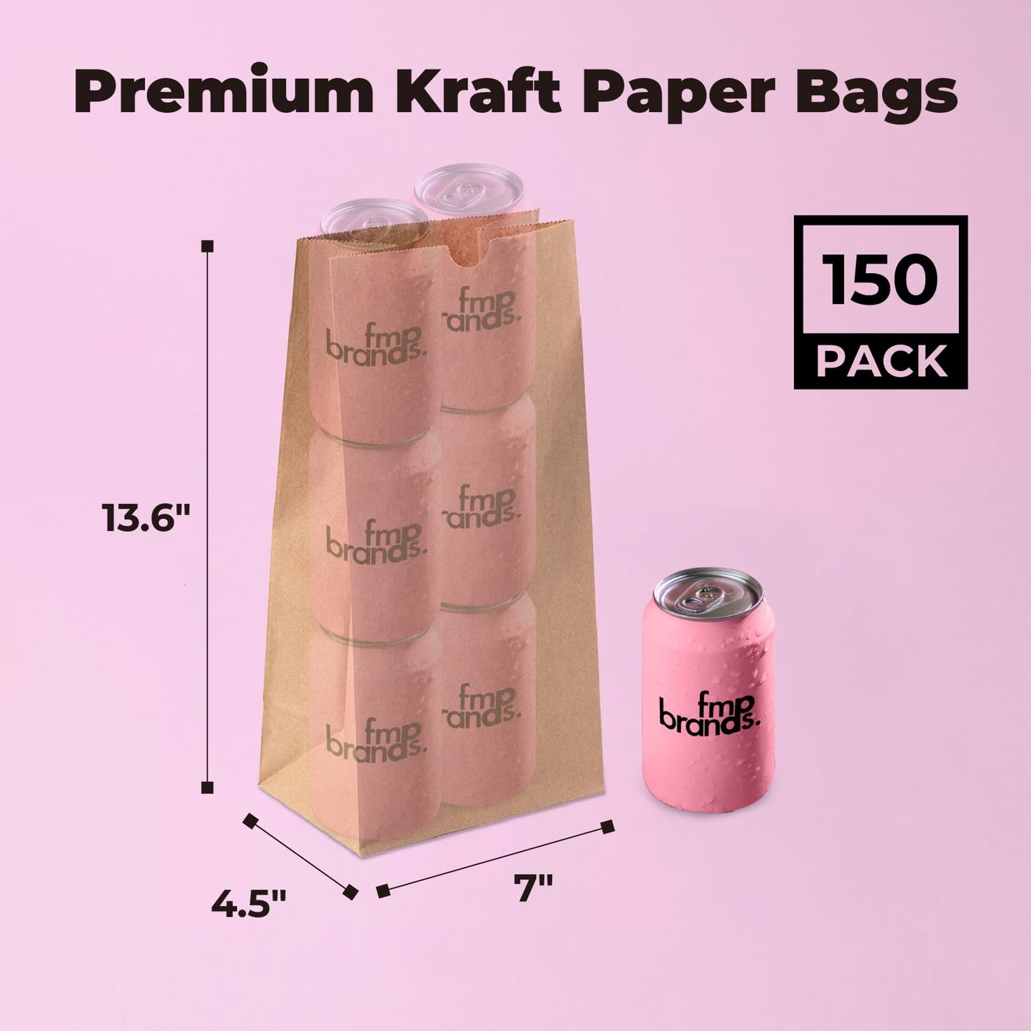 Fit Meal Prep 500 Pack 12 lb Brown Paper Lunch Bags, 13 x 7 x 4.5" Durable Paper Bags Bulk for Packing, Delivery, Take Out, Grocery, Retail Shopping, Premium Kraft Sack for Snacks, Bakery
