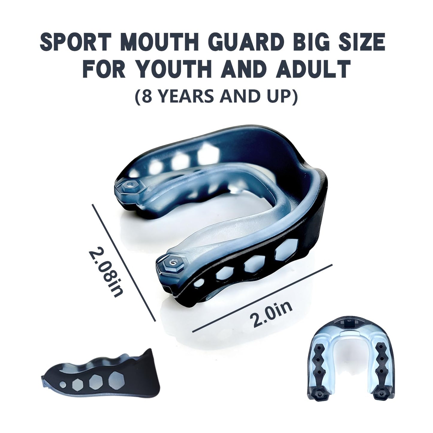 Shinseedl 2 Pack Youth Football Mouth Guard with Strap and Case, Adults Sports Mouthguard Mouth Pieces for Football, Boxing, Basketball, Rugby, Hockey, Lacrosse, MMA, Wrestling, Soccer (Youth)