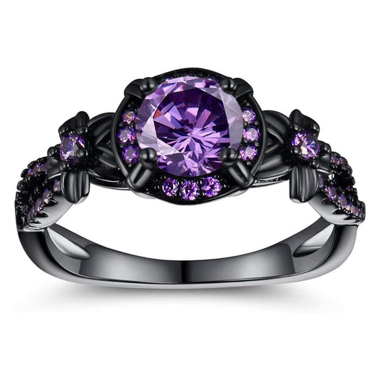 Synthetic Amethyst Ring for Women, 18K Black Gold Plated Vintage Purple CZ Stone Wedding Band Gemstone Engagement Rings, Available Sizes 5-10 (10)