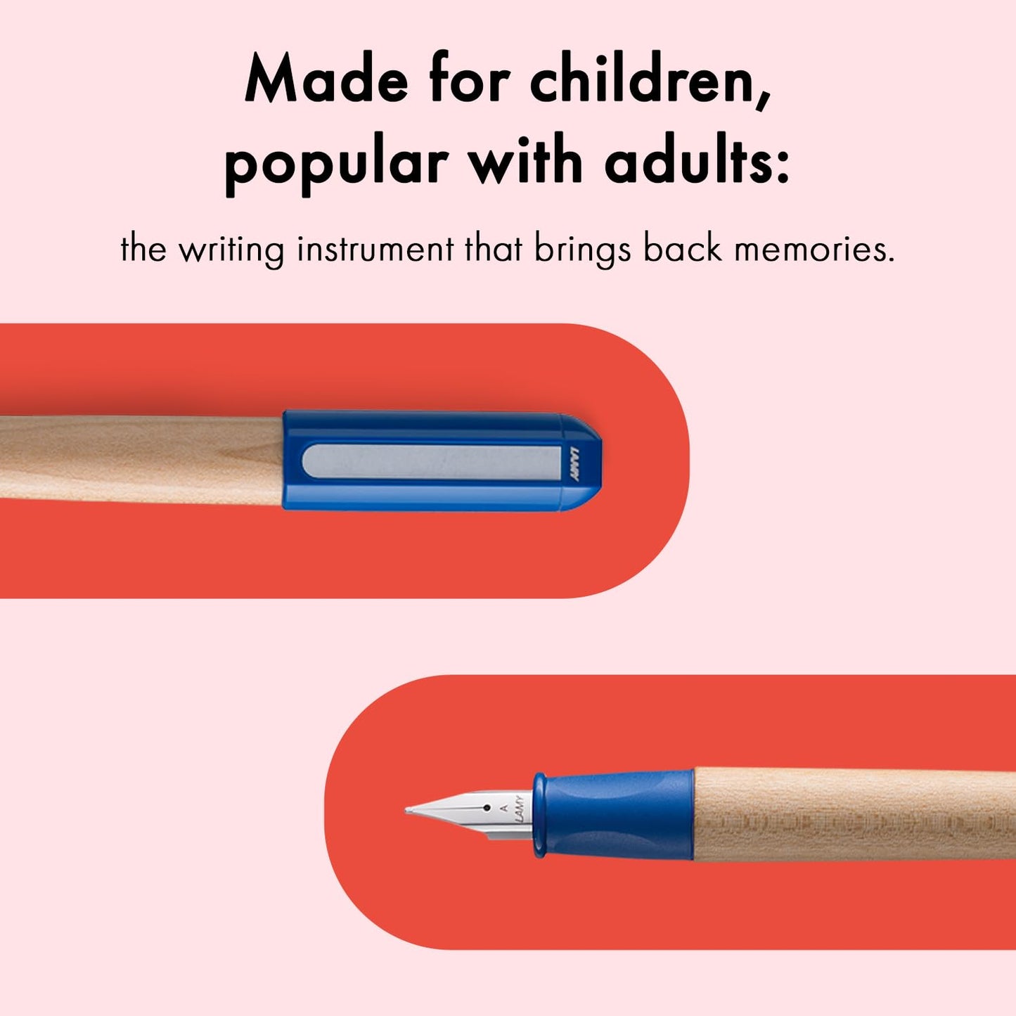 LAMY abc blue - child-friendly Fountain Pen for writing beginners with ergonomic grip & polished steel nib in size A - robust maple wood - including LAMY T 10 blue ink cartridge - Right-Handed