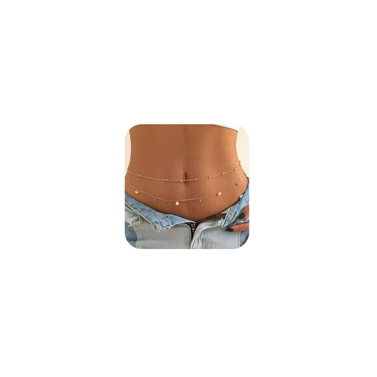 MODRSA 2pcs Belly Chain Waist Chain for Women Gold Waist Jewelry for Women Gold Belly Chains Stomach Jewelry Sexy Body Chains non Tarnish Waterproof Summer Vocation