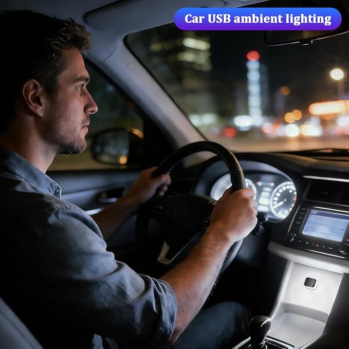 4PCS Car Interior USB LED Light, Portable Plug-in Bright Vehicle Atmosphere Decor Lamp, Small Automotive Inside Decoration Ambient Night Light Kit, Universal for SUV Van Truck (White)
