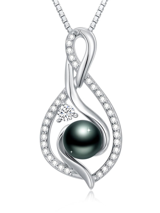 KANNSOAR 7MM Tahitian Black Pearl Necklace 18K Gold-Plating Sterling Silver Jewelry Wedding Birthday Anniversary Valentines Day Christmas Mothers Day Gifts for Wife Women Mom Lover Girlfriend Her