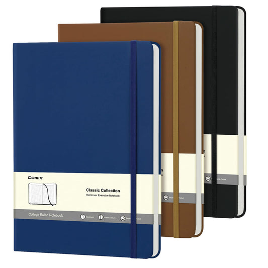 COMIX 3 Pack B5 Lined Journal Notebooks, 240 Pages, 8.5 x 11 Inches, Black, Hardcover Journaling Notebooks for Men & Women- Fits for Office, Business, School, Notes Taking & Writing