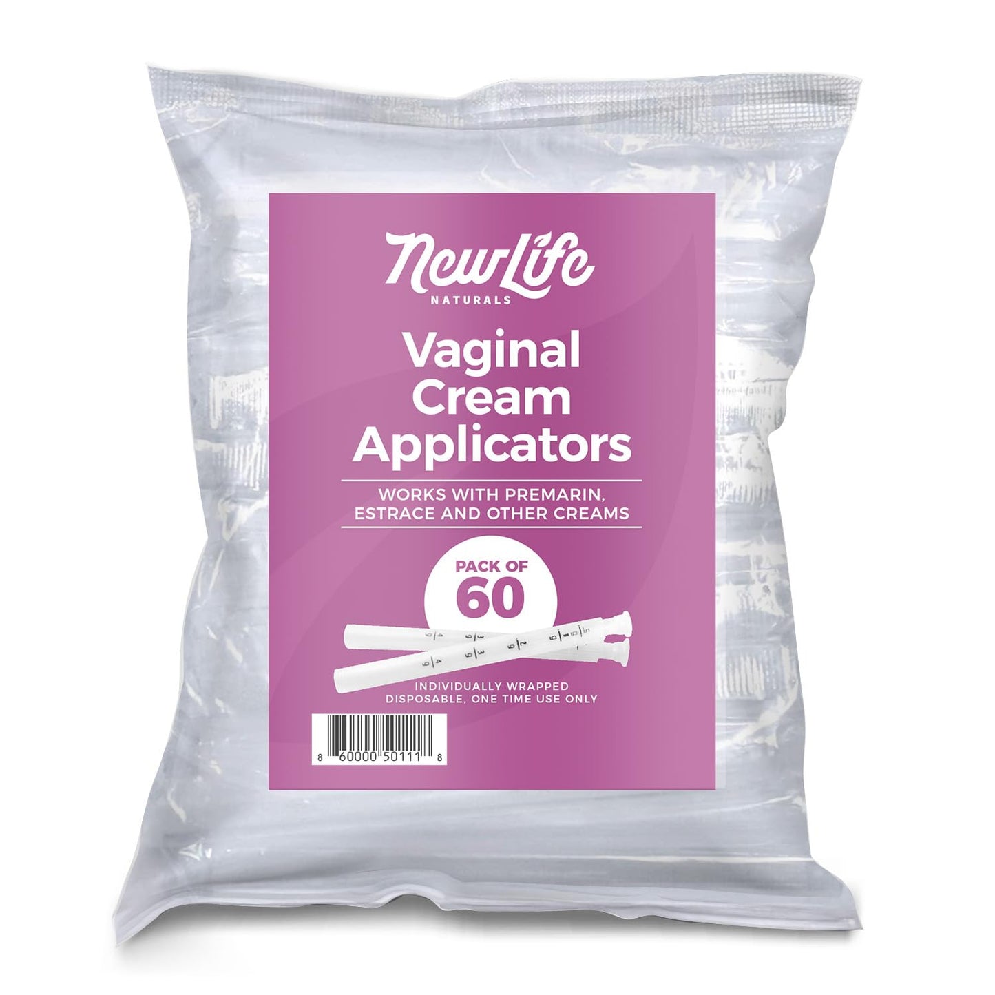 NewLife Naturals Disposable Vaginal Applicators 60 Pack – Threaded Vaginal Cream Applicators with Dosage Markings – Individually Wrapped Clean Single Use for Gels, Lubricants, & Creams – Made in USA