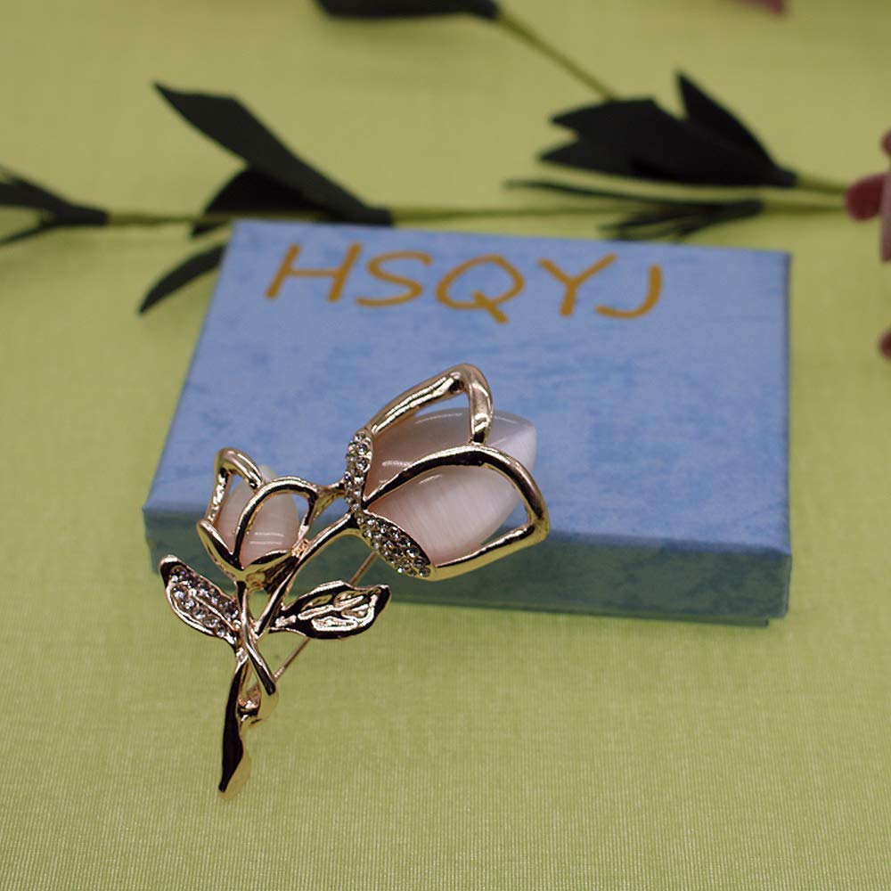 Created Crystal Brooch Crystal Rhinestone Rose Flower Fashion Pin Gift Women Girls Rose Gold (Gold White Crystal Brooch)