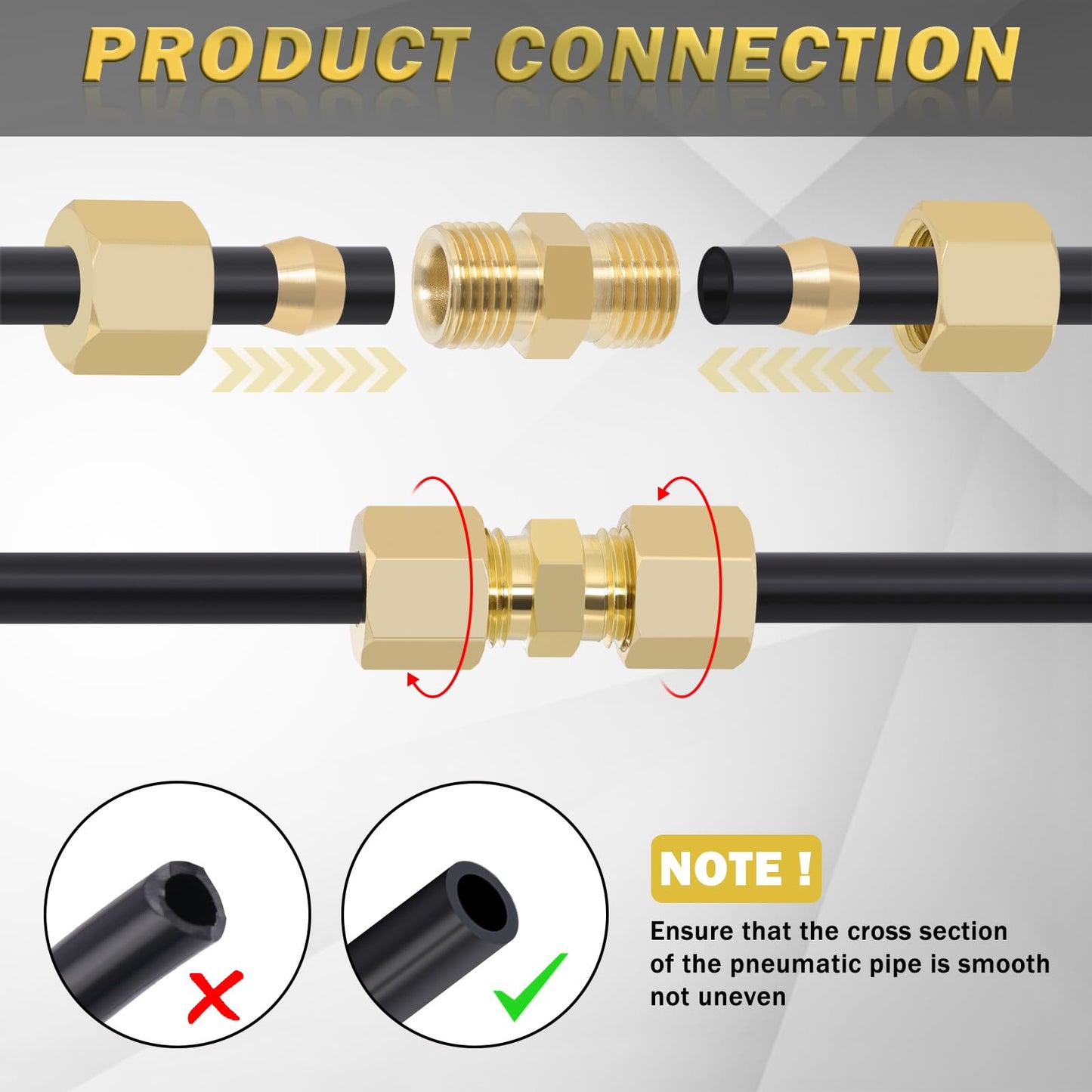 Taiidaues Brass Compression Tube Fitting, 10 PCS 3/8" OD Compression Union Connectors & 10 PCS Compression Sleeves Ferrules