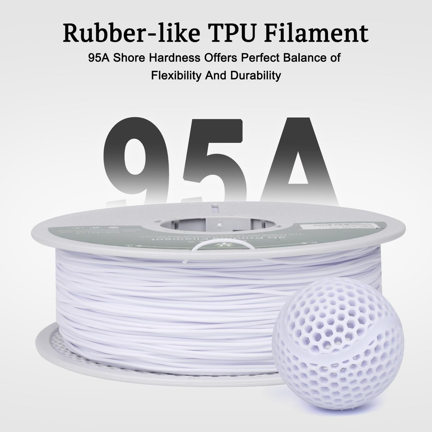 LOTACTREE White TPU Filament 1.75mm, 95A Rubber-Like 3D Printer Filament, Flexible TPU Filament Accuracy +/-0.03mm, 1KG (2.2lb)