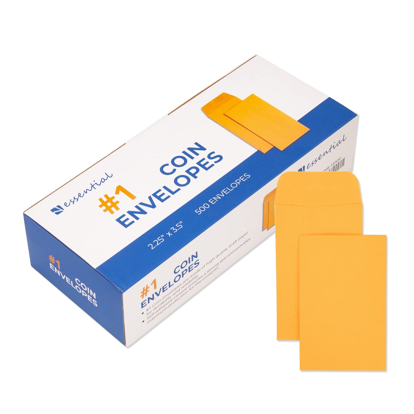 ESSENTIAL #1 500 Piece Coin Envelopes 2.25" x 3.5" with Gummed Flap, Small Parts Envelope for Home and Office Use (Yellow -500)