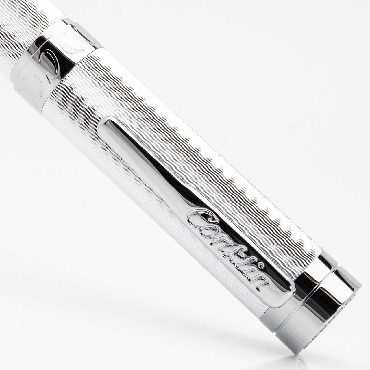 Conklin Herringbone Signature Ballpoint Pen Silver + Free Extra Black Gel Refill – Luxury Twist Pen Gift for Office, Writers, Professionals