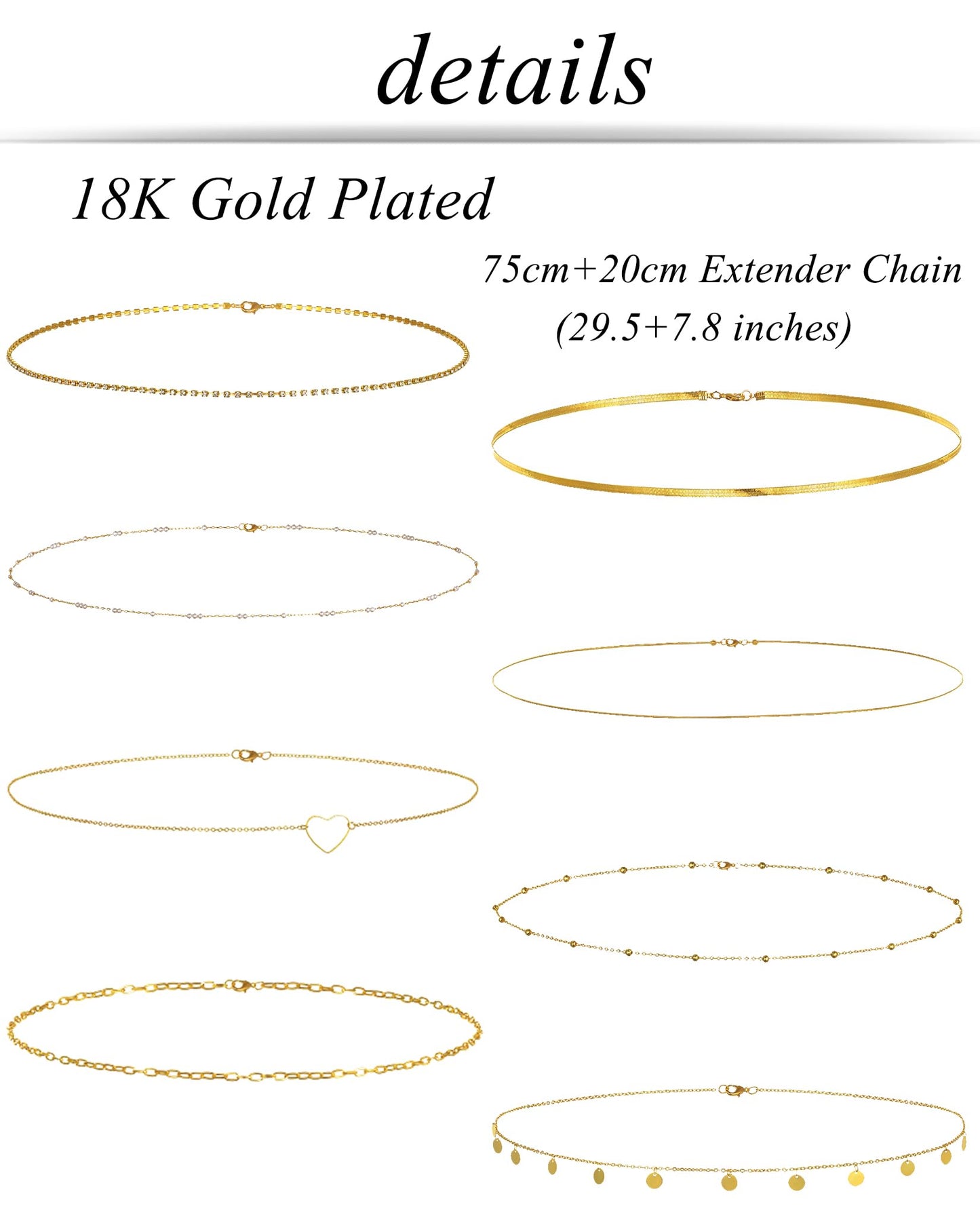 Tornito 8Pcs Waist Belly Chain 18K Gold Plated CZ Heart Pearl Snake Bead Sequin Paperclip Belly Chain Summer Beach Sexy Body Chains Jewelry Accessories for Women Adjustable
