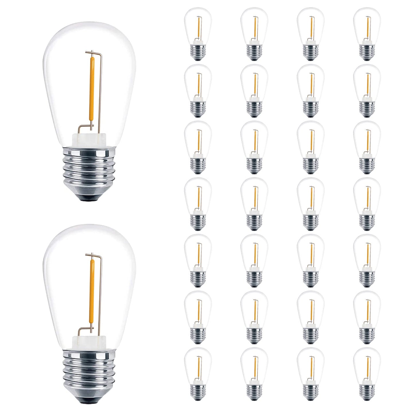 VISTERLITE 30 Pack S14 Edison Light Bulbs, Shatterproof LED Replacement Bulbs for String Lights, Patio Low Wattage LED Filament Clear Bulb, E26 Medium Base, Warm White 2200K, Non-Dimmable