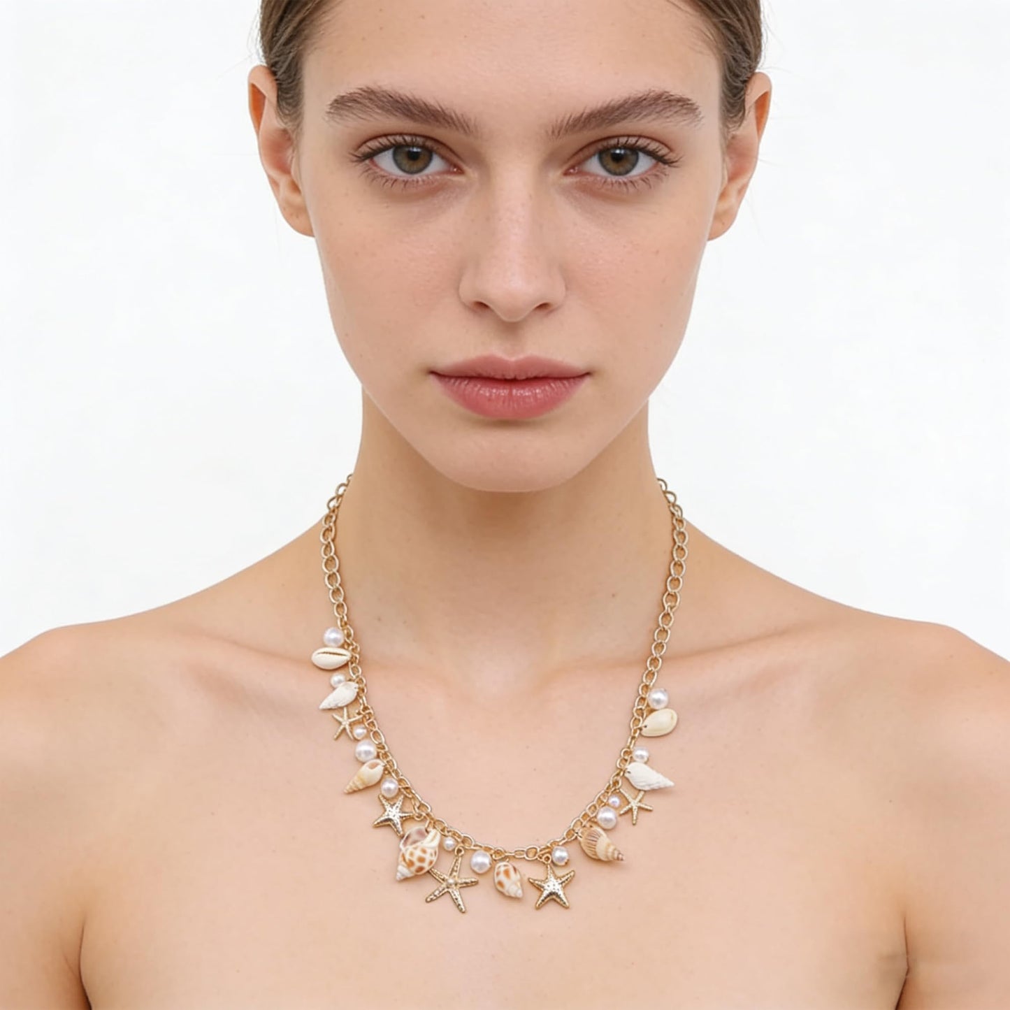 TIANBANGSHI Shell Starfish Necklace Bracelet for Women Conch Statement Chunky Necklace Mermaid Costume Beach Jewelry (necklace)