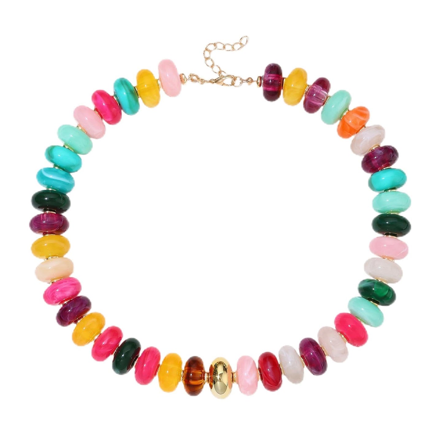 joymiao Colorful Beaded Necklace for Women Chunky Beaded Necklace Resin Yellow Mixed Beads Choker Rainbow Beads Necklaces Summer Beach Jewelry