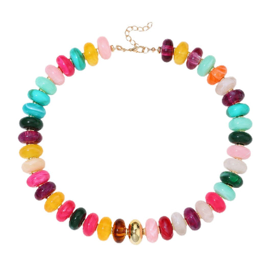 joymiao Colorful Beaded Necklace for Women Chunky Beaded Necklace Resin Yellow Mixed Beads Choker Rainbow Beads Necklaces Summer Beach Jewelry