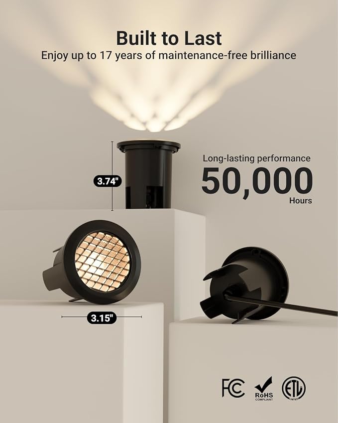 Sunco Low Voltage In-Ground LED Outdoor Lights, Landscape Well Lighting for Yard, Garden, Walkway, 3W, 200 LM, 3000K Warm White, IP67 Rated, 50000 Lifetime Hours ETL.