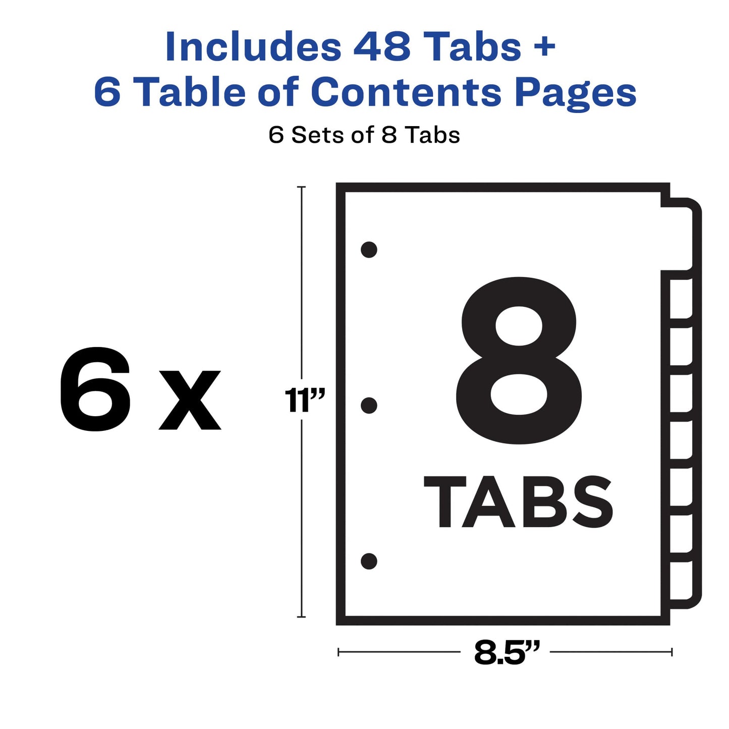 Avery 8 Tab Dividers for 3 Ring Binders, Customizable Table of Contents, Multicolor Tabs, 6 Sets (11186)