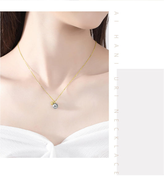 14K Gold Natural Freshwater Pearl Necklace, Black and White Pearls Pendant, Delicate Jewelry Gift for Wife (Yellow Gold,Black Gold,18K)