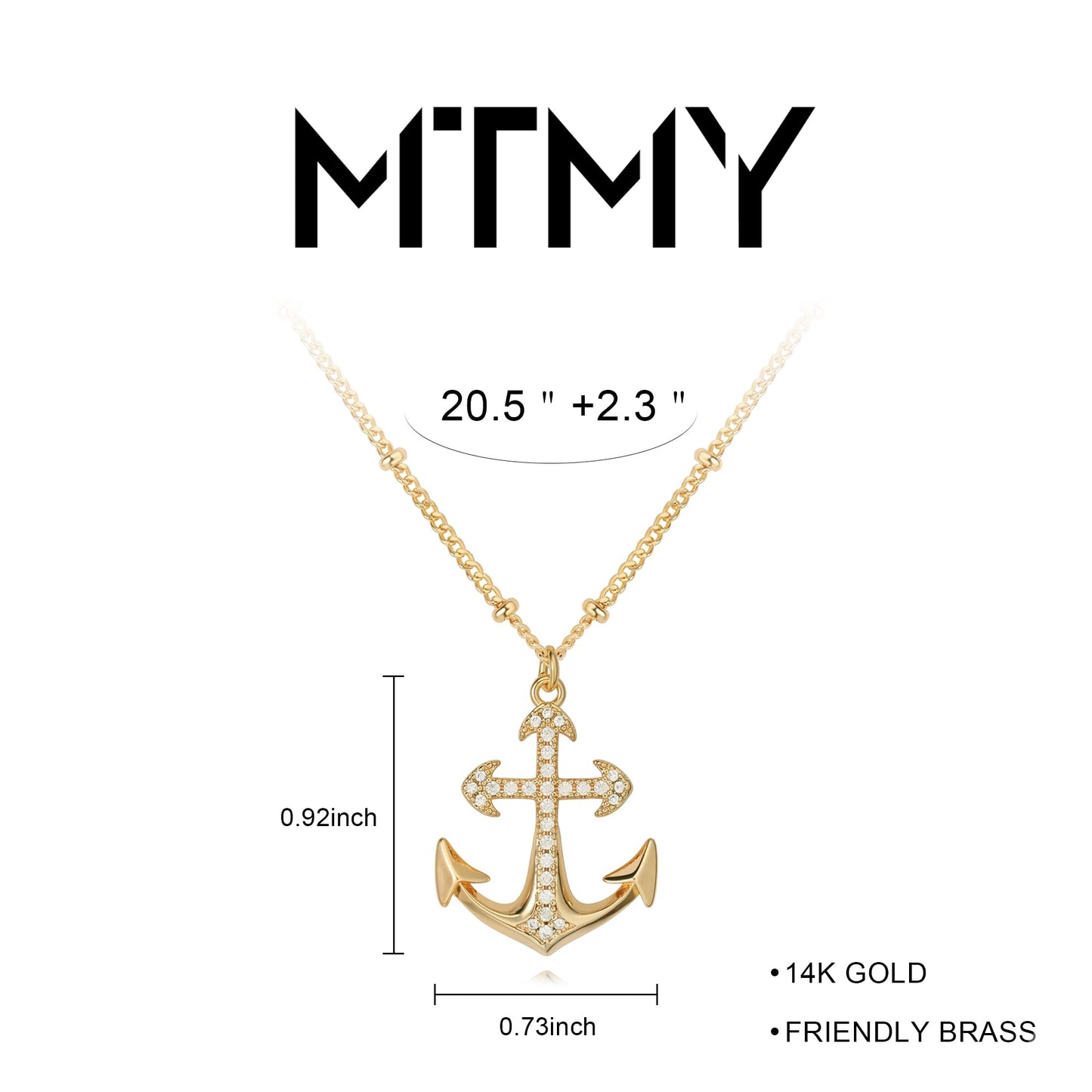 MTMY Gold Starfish Necklace 14K Gold Plated Shell Conch Ocean Pendant Necklace for Women Beach Summer Jewelry(CZ Anchor)