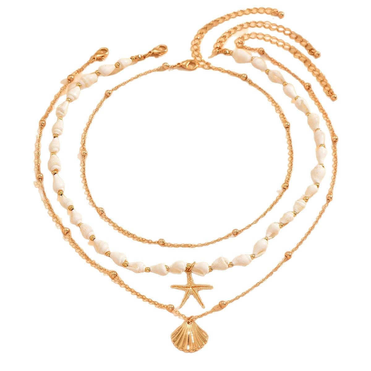 ONBRIG Seashell Necklace Beach Jewelry for Women Starfish Cowrie Puka Shell Necklaces Summer Beach Accessories for Women Vacation Mermaid Ocean Jewelry (style 5)