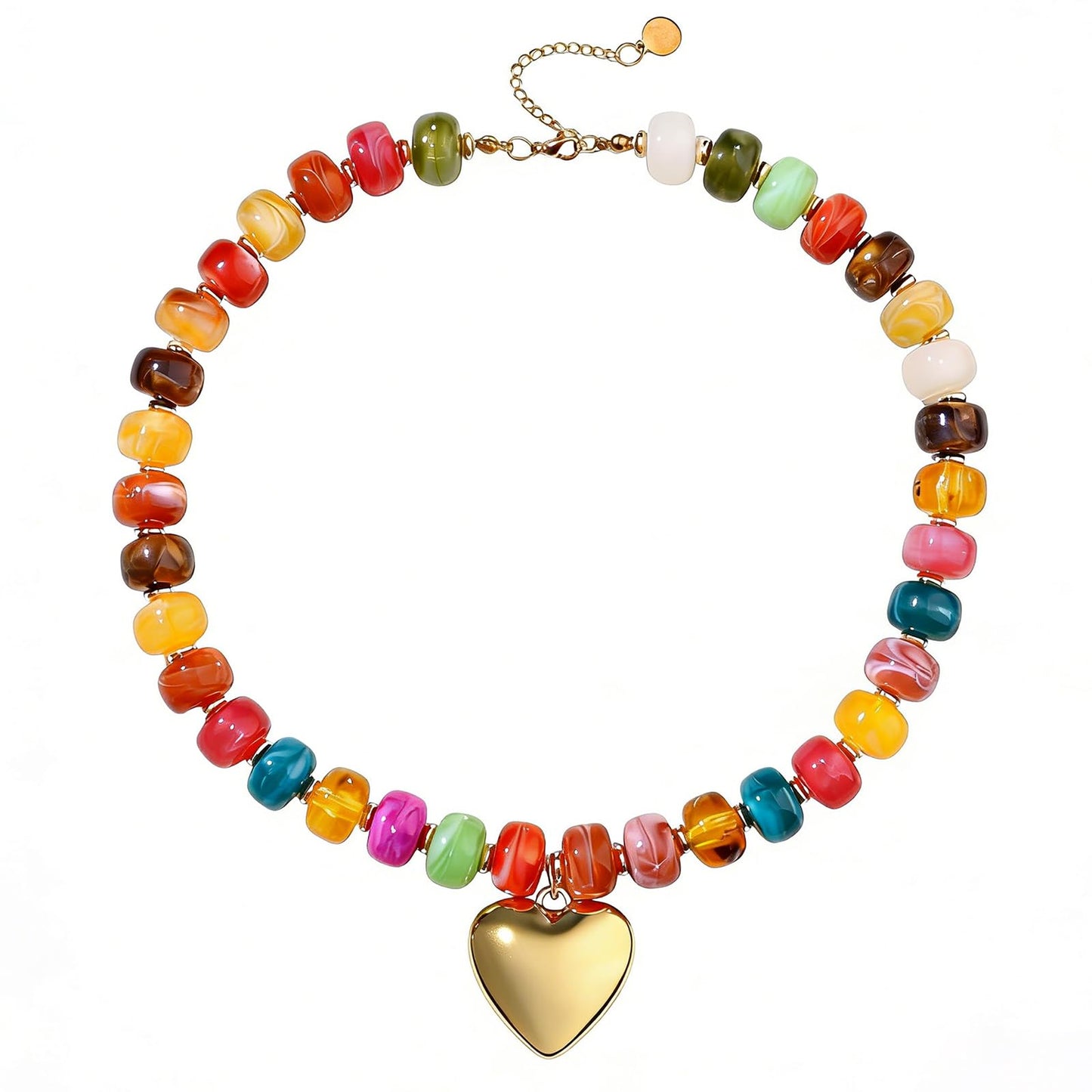 joymiao Chunky Beaded Necklace for Women Colorful Boho Bead Choker Big Bead Necklace Statement Necklaces Jewelry Accessories with Heart Pendant