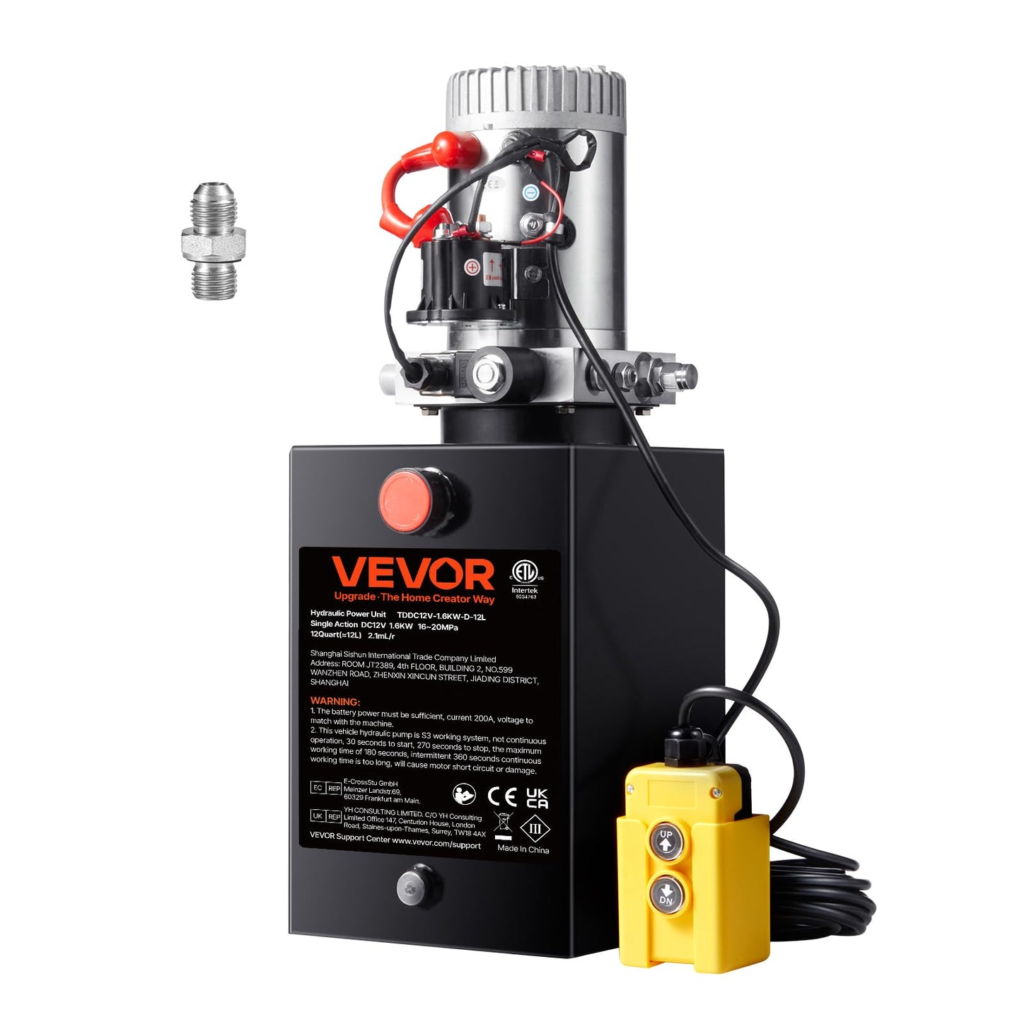 VEVOR Hydraulic Power Unit 12 Quart Hydraulic Pump 12V Dump Trailer Pump Single Acting Hydraulic Power Pack 3200 PSI Electric Hydraulic Pump with Steel Reservoir for Car Lift