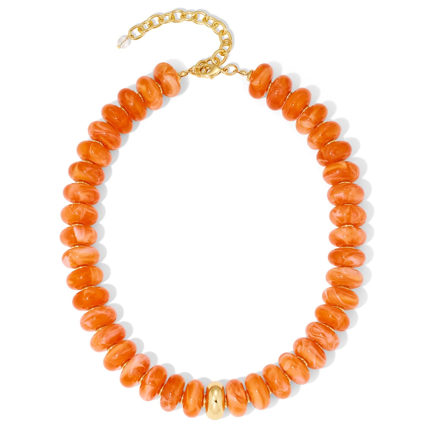 FAUTHENTICUTE Large Orange Bead Choker Necklace for Women Chunky Beaded Statement Necklace with Gold Accent Beach Jewelry Gift Trendy Boho Necklaces for Summer
