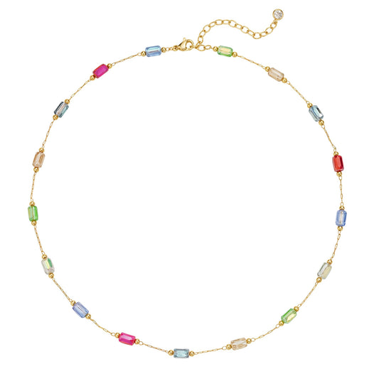 MTMY Beaded Necklaces for Women 14K Gold Plated Dainty Colorful Green/Rose Beaded Pearl Choker Necklace Delicate Boho Choker Necklace Jewelry Gift (mixed color cuboid)