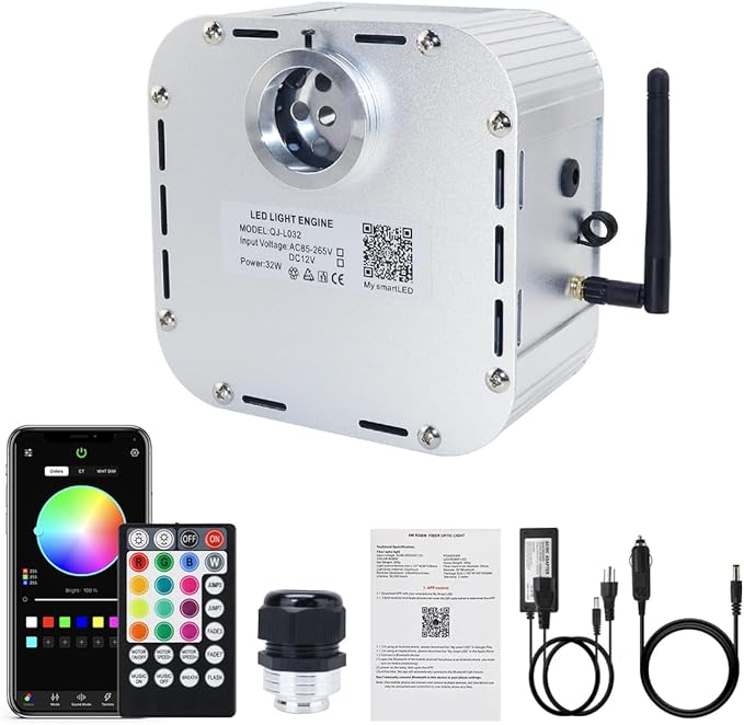 AKEPO Car Home 32W Twinkle Fiber Optic Light Engine, Bluetooth APP Control+Music Activated+28-Key Remote Control for Fiber Optic Star Ceiling