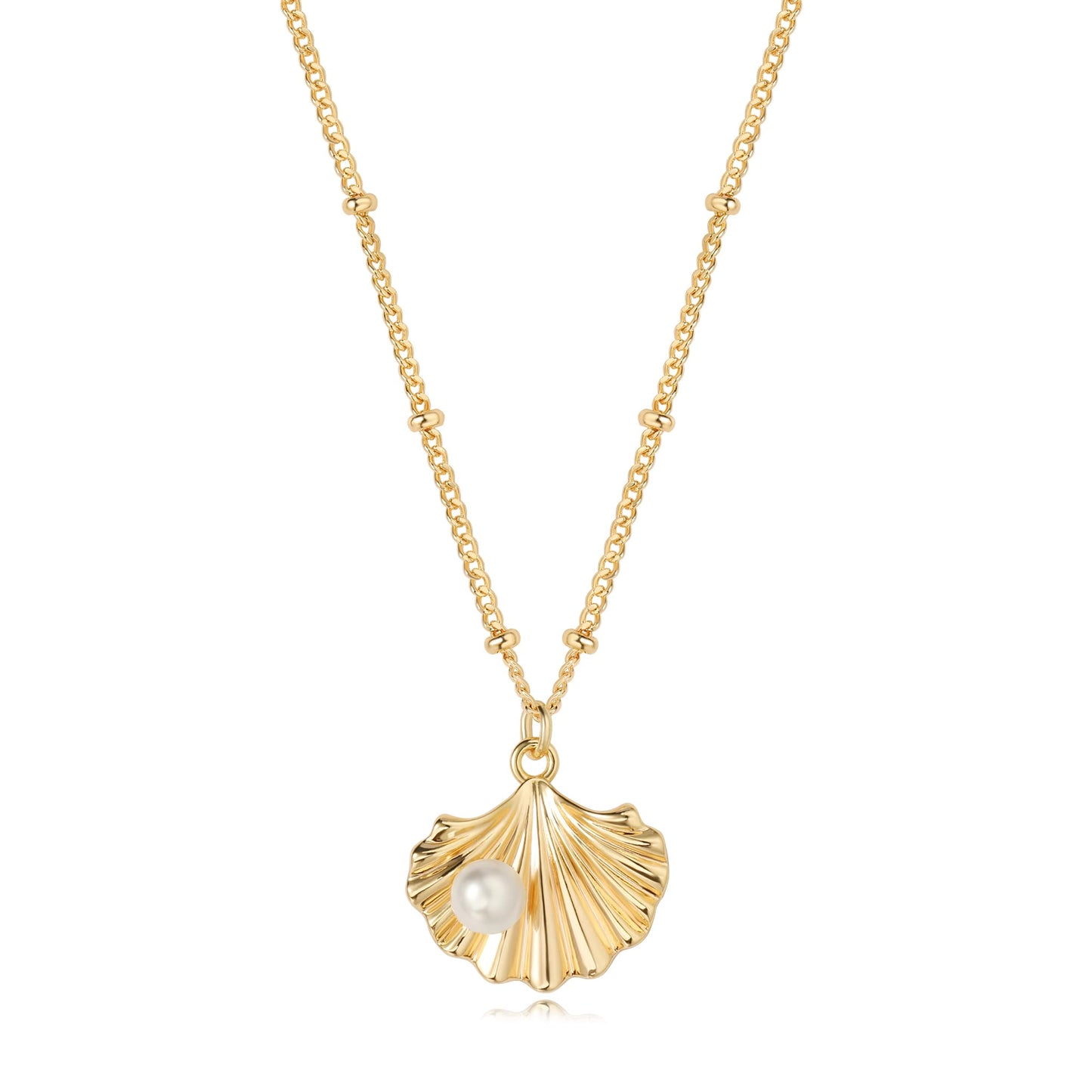 MTMY Gold Starfish Necklace 14K Gold Plated Shell Conch Ocean Pendant Necklace for Women Beach Summer Jewelry(Pearl Shell)